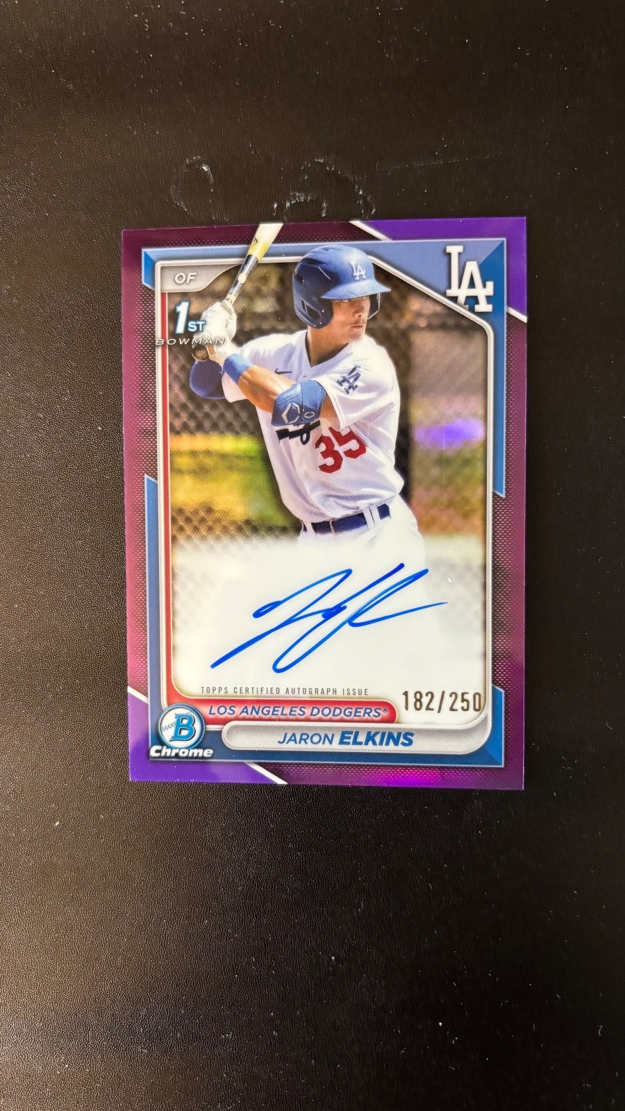 Jaron Elkins 2024 1st Bowman Chrome Purple Refractor Auto /250 Dodgers RC