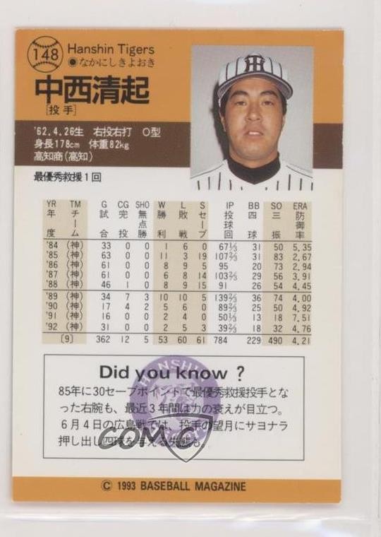 カミュ・中井 1993 BBM - Kiyooki Nakanishi #148 (RC) for sale online | eBay