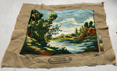 Vintage französische Nadelspitze schöne Landschaft Wohndeko Kissen vorne 62x47 cm