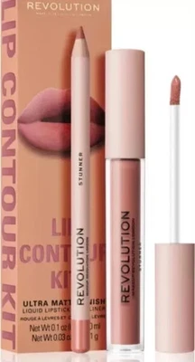 Revolution Lip Contour Kit Divine Matte Liquid Lipstick & Lip Liner Set Nude