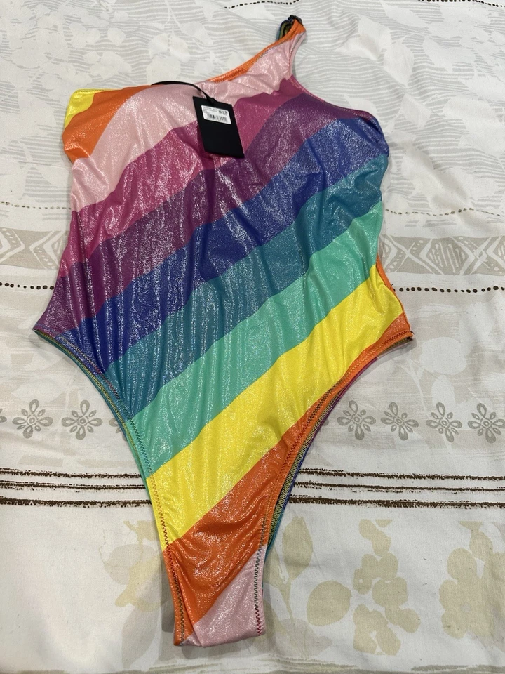TRAJE DE BAÑO Kurt Geiger Kensington M Un Hombro Una Pieza Arco Iris Metálico Italia Foto 4 de 4