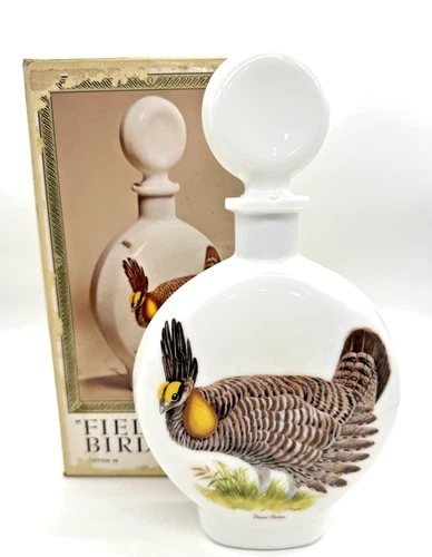 A Vintage Field Birds #3 Prairie Chicken Whiskey Decanter J. W. Dant Milk Glass