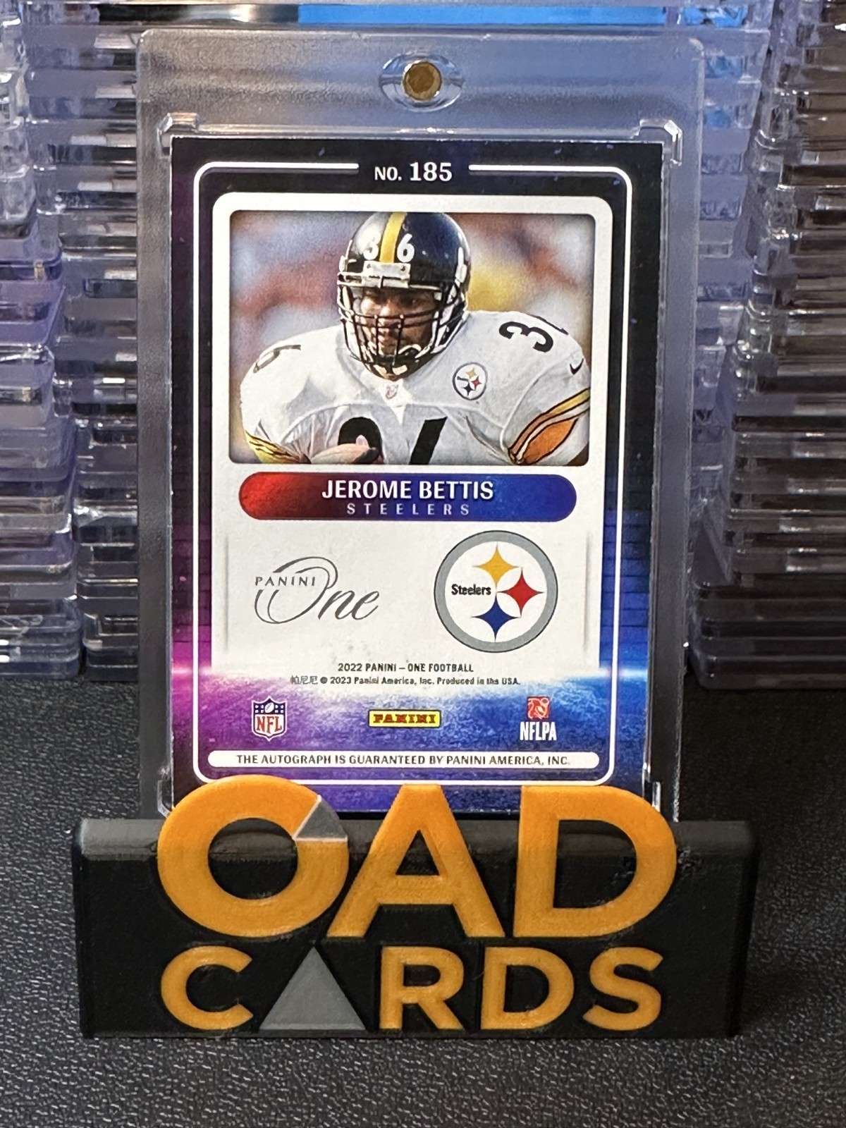 2022 Panini One Jerome Bettis #185 Presenting Gold Auto /5 Steelers 'The Bus' view 2