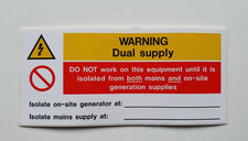 1 x Industrial Signs Warning Dual Supply Notice Label S/A Vinyl 130 x 60mm