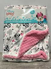 NEW DISNEY Baby MINNIE MOUSE Hearts REVERSIBLE BLANKET 30" X 40" Pink