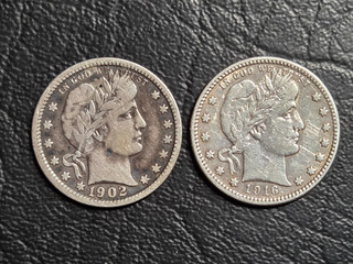 Pair of High Grade Full Liberty Barber Quarters 1902 & 1916 D