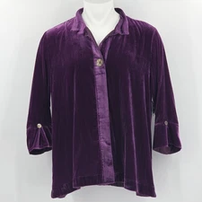 John Mark Button Up Down Shirt Womens Size S Purple Velvet Wire Collar Holiday