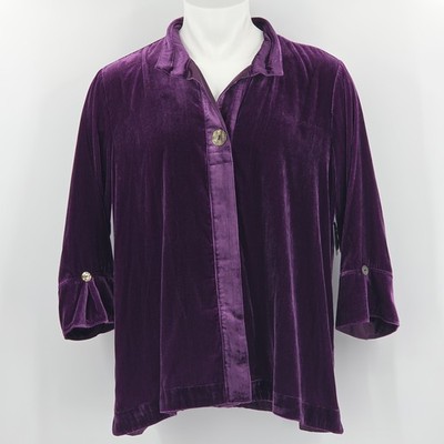 John Mark Button Up Down Shirt Womens Size XL Purple Velvet Wire Collar Holiday