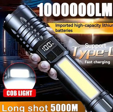 1pc High Power LED Flashlight Rechargeable Type-C Torch with Side Light - NEW