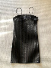 Forever 21 Black Silver Sequins Mini Dress Thin Straps US Size Small 