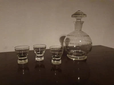 Flaschemit 3 Gläsern Schnaps -,Likörset  Vintage, Glasschliff - Bild 1 von 4