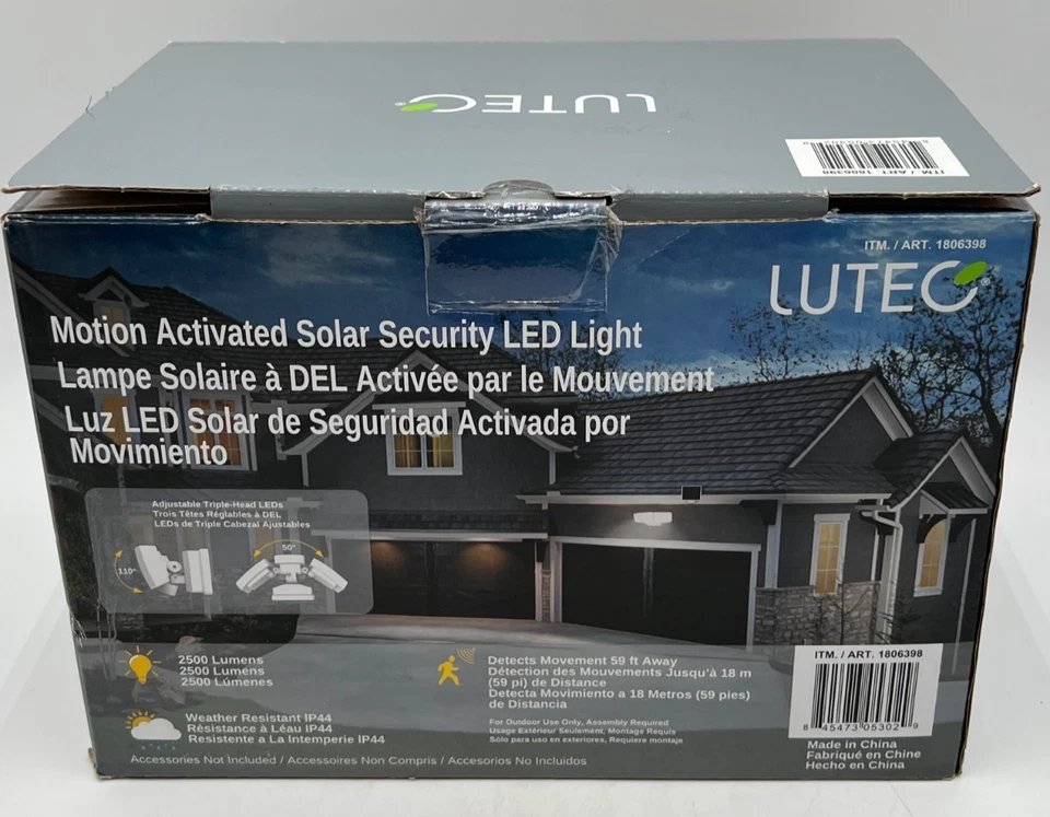 LUTEC 2500 Lumen Motion Activated Solar LED Security Light Outdoor IP44 NEW - Image 3 of 4