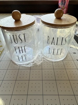 Bathroom canisters Storage Cotton Balls Deep Q Tips Plastic Wood Lid Never Used