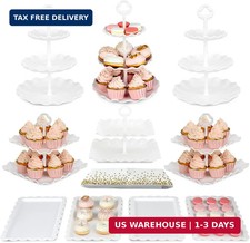 Pack of 11 Cake Stand Set of Cupcake Stand, Tray  Table Cloth White 