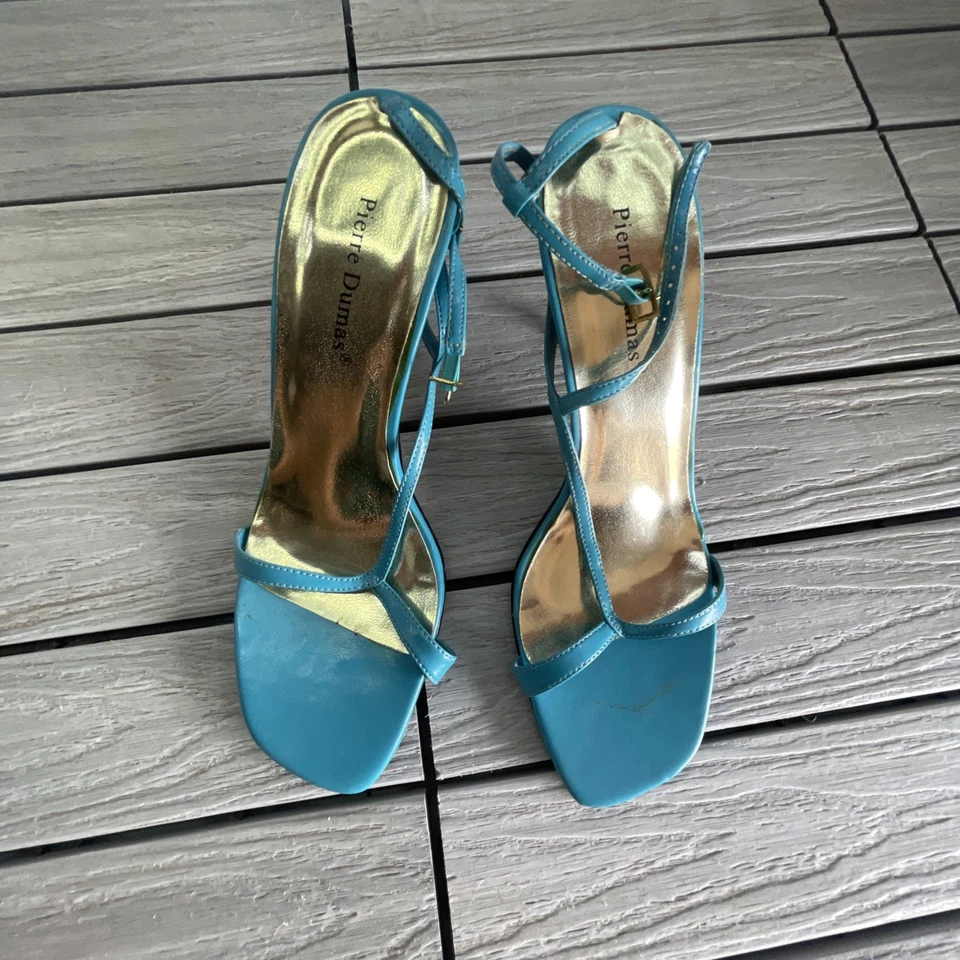 pierre dumas 蓝色凉鞋高跟鞋带踝带 9 码 — 第 2/4 张图片