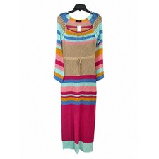 Colorful Crochet knit Maxi Dress | Buttery Soft | Cinch Waist | Stretchy | M