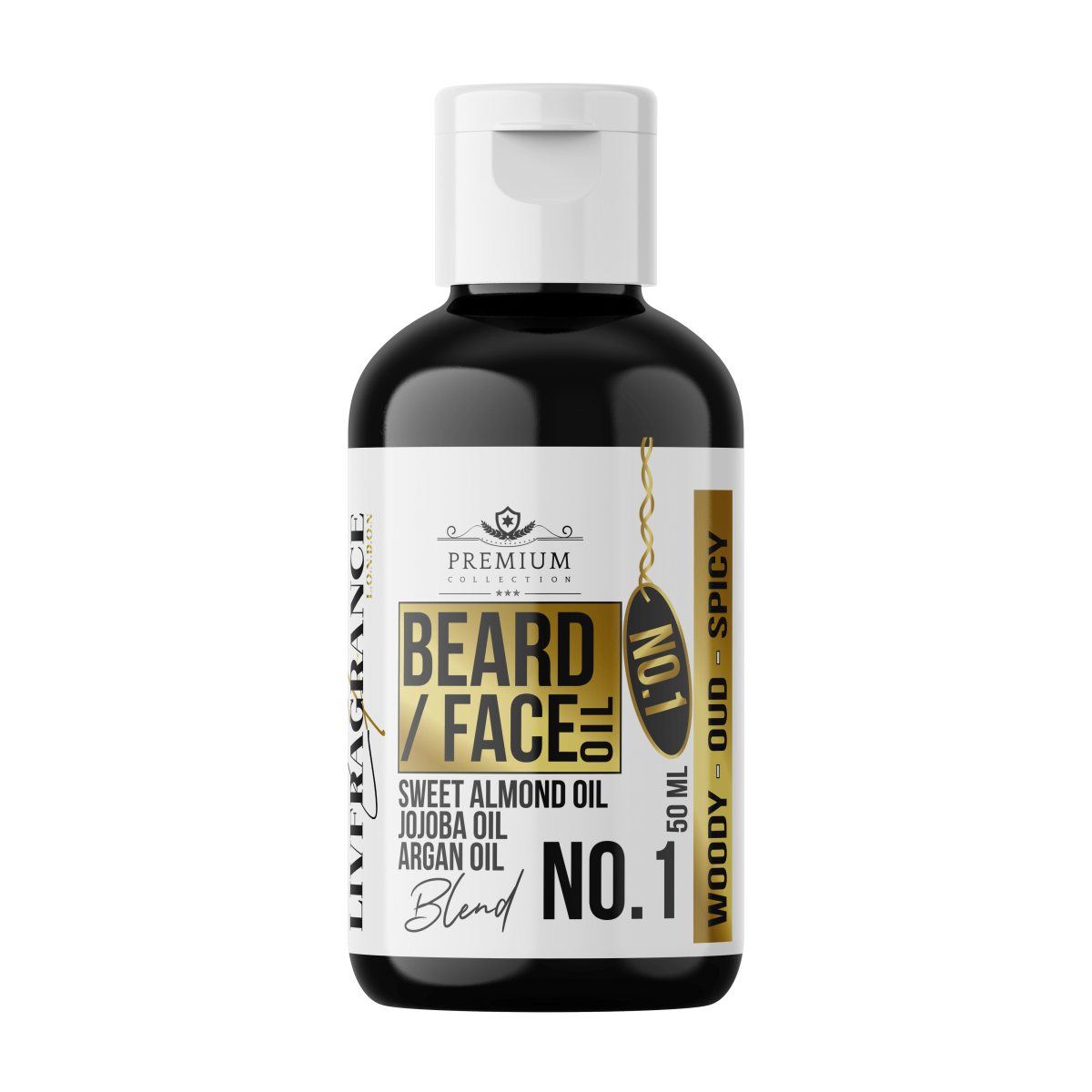LIVFRAGRANCE Beard & Face Oil Blend No.1 Oud Wood 50ml Woody, Oud, Spicy Scented