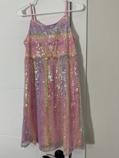 Pink Multicolor Sequin A-Line Tulle Dress Sleeveless Knee Length Party