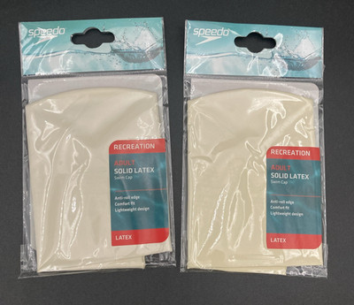 2X Speedo Recreation Adult Solid Latex Swim Cap-White-Lightweight Anti Roll Edge