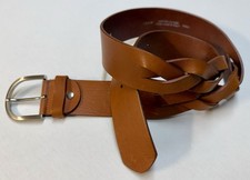 Tailored Sportsman Twisted Leather Belt Cognac Sz L Hand Made Italy Silver EUC