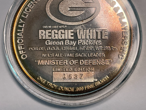 Reggie White, Highland Mint 1 oncia .999 argento fine tondo, # 1637, in capsula - Foto 6 di 6