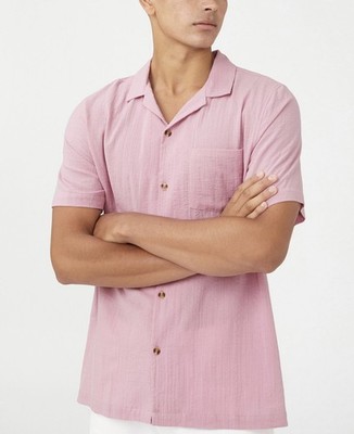 Cotton On Men's Riviera Short Sleeves Shirt Wild Rose Size XXL