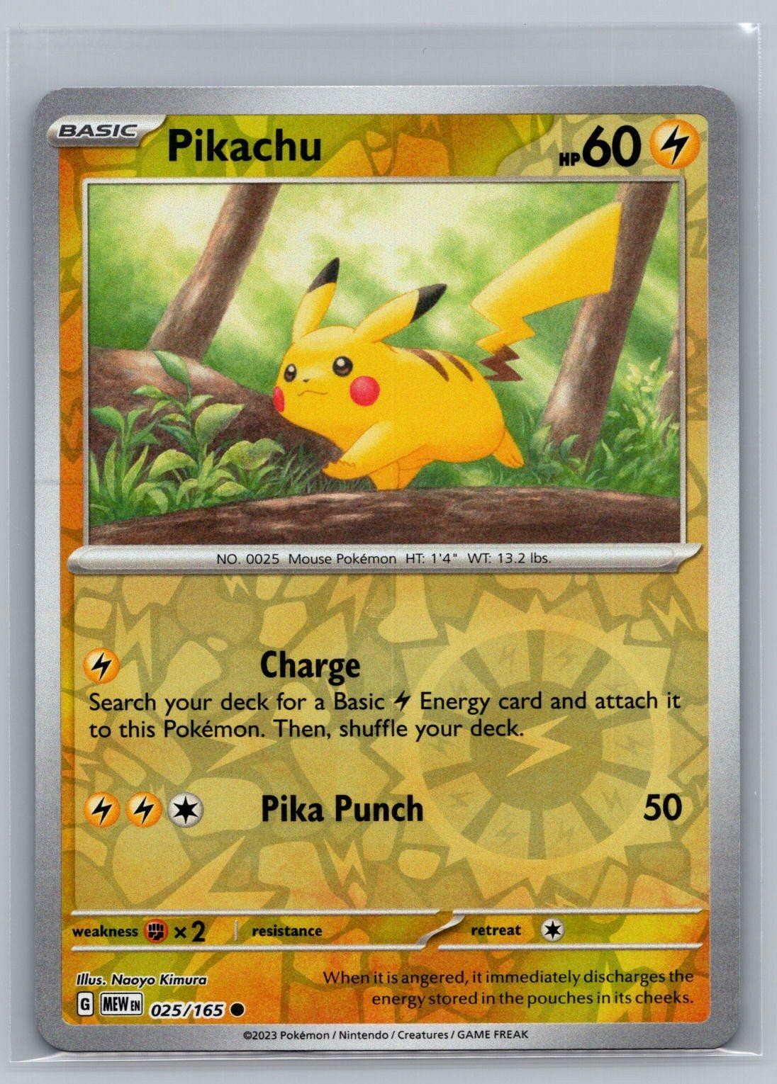 Reverse Holo Pikachu 025/165 Common 151 Pokemon NM