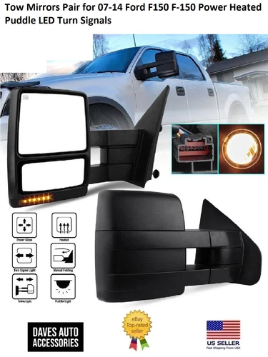 Tow Mirrors Pair for 07-14 Ford F150 F-150 Power Heated Puddle LED Turn Signals