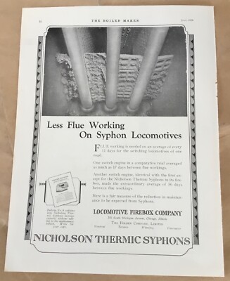 Nicholson Thermic Syphons 1924 print ad vintage 20s locomotive flues industry
