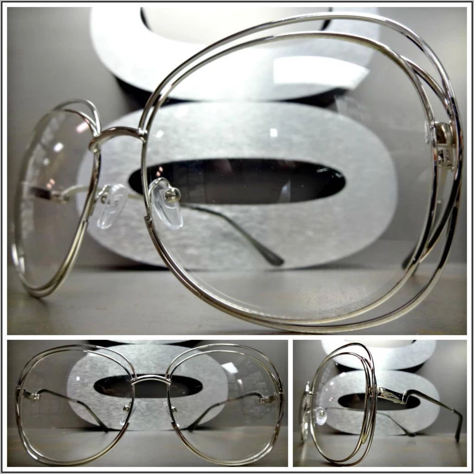 Lunettes De Vue Claires Vintage Rétro Classiques Grand Carré Argenté - Photo 1/1