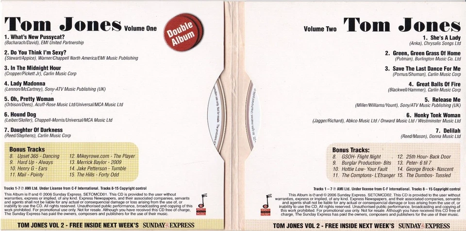 TOM JONES Volume 1 & 2 ( SUNDAY EXPRESS Newspaper Double Album ) - Bild 2 von 3