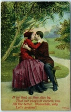 Postcard - Lovers Kissing Art Print - Let's Pretend - Love/Romance Greeting Card