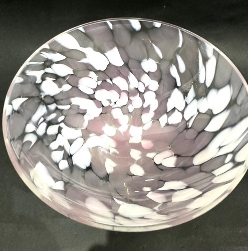 Vintage Alicja Poland Large Pink White Handmade Art Glass Compote Bowl Candy Bon - Picture 10 of 13