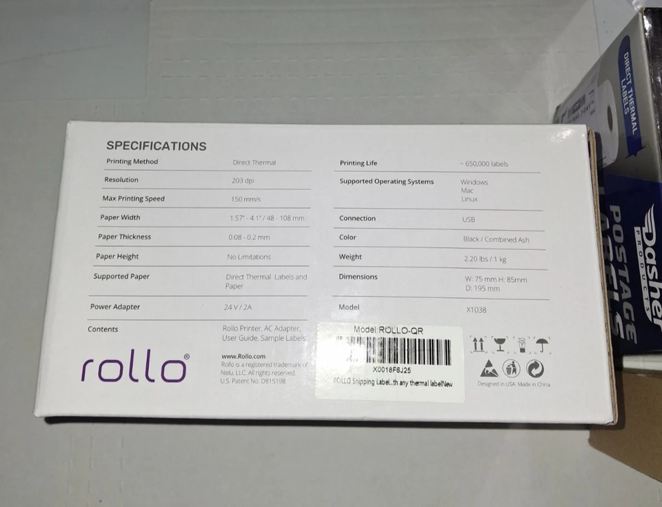 Rollo thermal label printer bundle mod x1038 new w/label stand /shipping labels - Image 4 of 4