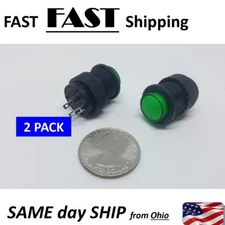 2 PACK --- Latching Type Green LED Lamp Round Push Button Switch DC 3V 