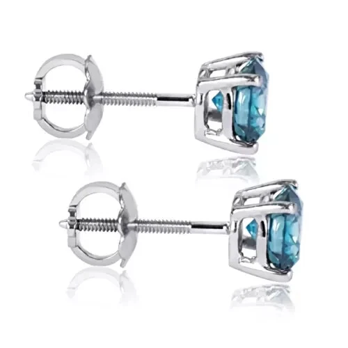 Pendiente solitario solitario de diamantes azules redondo creado en laboratorio de 2 quilates acabado en oro blanco de 14 quilates Foto 2 de 2