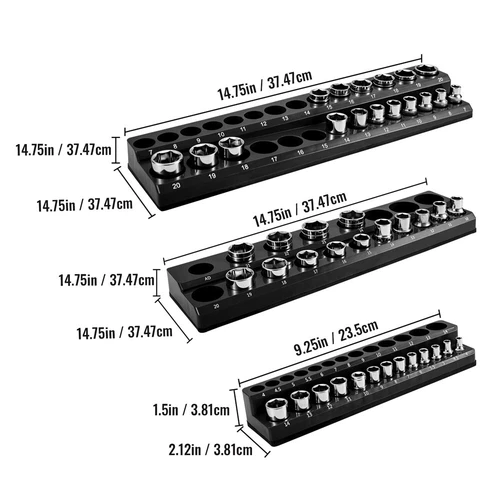 6pc/3pc Magnetic Socket Organizer Storage Holder 1/4" 3/8" 1/2" Drive SAE Metric - Picture 13 of 15