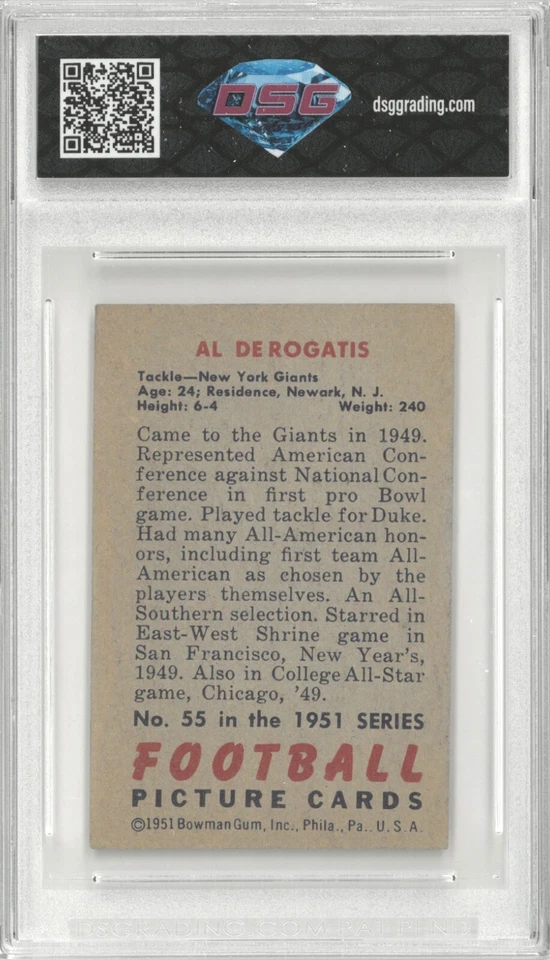 1951 Bowman AL DEROGATIS #55 Rc 💎 DSG 5 EX - Image 2 of 2