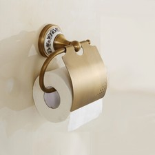 Antique Brass Ceramic Flower Base Toilet Paper Holder Tissue Roll Rack sba412