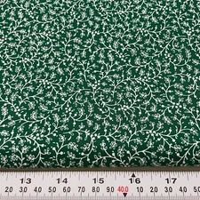 Vintage Peter Pan Fabrics White Floral Vines on Green Cotton by the Half Yard