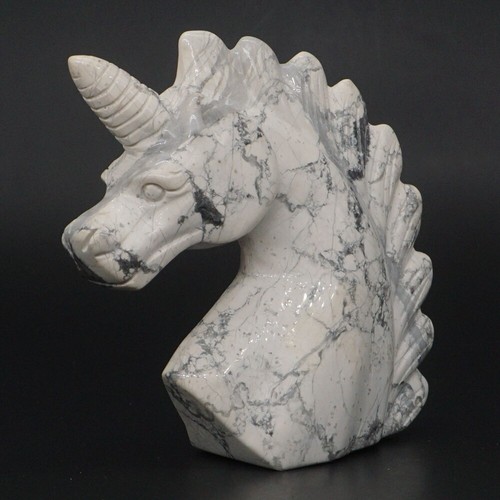 3" Unicorn Head Natural White Howlite Turquoise Crystal Carved Reiki Figurine #2 - Picture 2 of 6