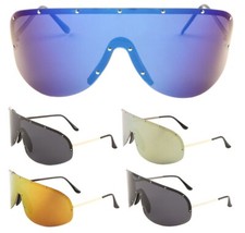 OVERSIZED SEMI RIMLESS FUTURISTIC SHIELD WRAP AROUND SUNGLASSES RETRO LUXURY VTG