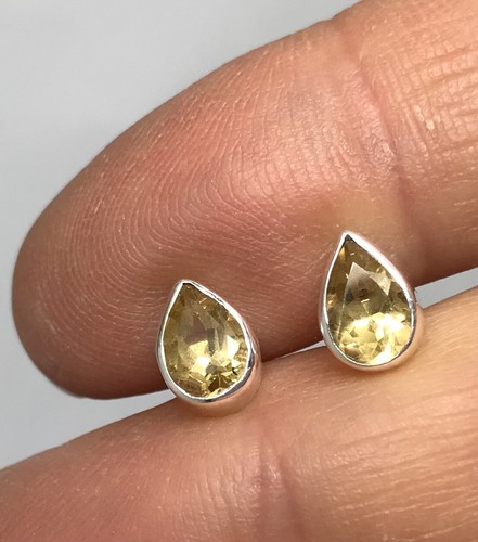 citrine pear stud earrings, solid Sterling Silver, 7 x 5mm, gift box. Natural. - Picture 8 of 10