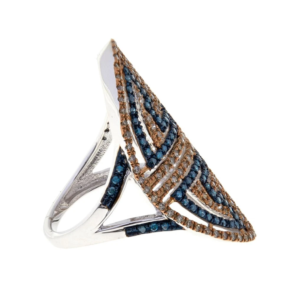 Rarities Sterling Silver Natural 1 ct Champagne, Blue Diamond Shield Ring Size 7 - Image 4 of 4