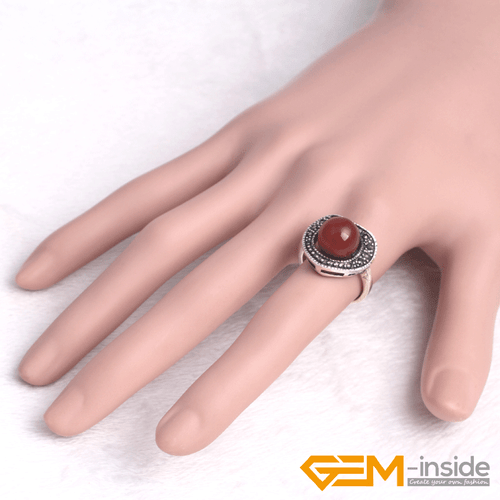 Natural Gemstone Charms Rings Jewelry Tibetan Silver Marcasite Women Gift 6#-8# - Picture 29 of 43