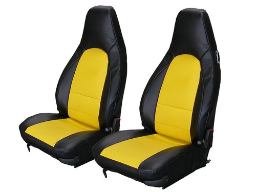 PORSCHE BOXSTER 1997-2004 BLACK/YELLOW VINYL CUSTOM MADE FIT FRONT SEAT COVERS - 第 1/4 張圖片