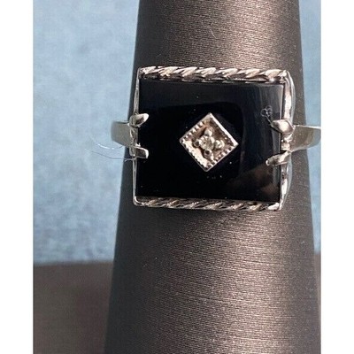 ART DECO WHITE GOLD ONYX AND GOSHENITE RING SIZE 6 SKY