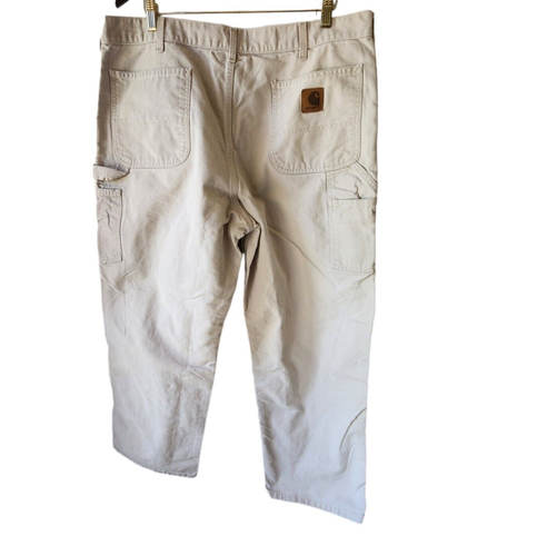 Carhartt Carpenter Work Pants Beige 100% Cotton Denim Straight Leg 40 X 30 - Picture 6 of 9