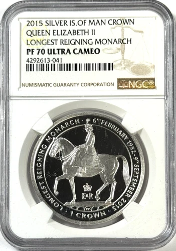 2015 Isle of Man Crown Longest Reigning Monarch 1oz Proof Silver coin PF70UC NGC