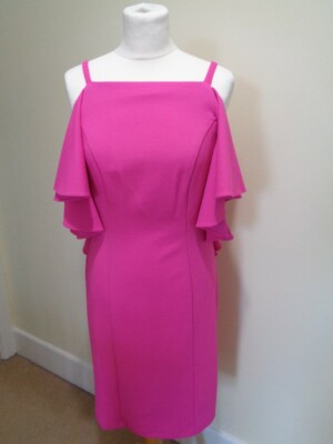JOSEPH RIBKOFF HOT PINK DRESS WITH DRAPED SLEEVE DETAIL SIZE 10 UK